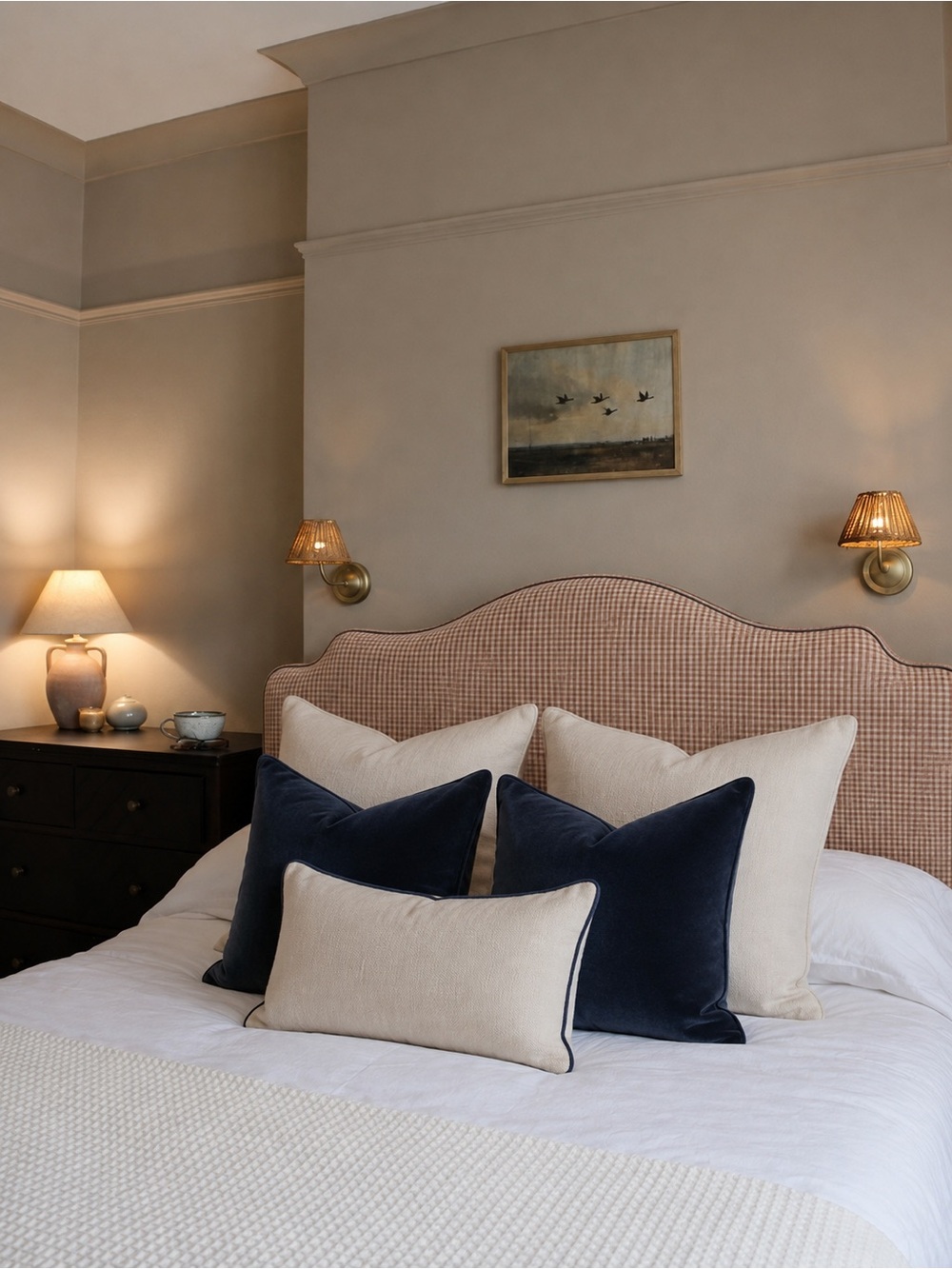 Classic Beige and Navy Decorative Pillow Set - Unbranded